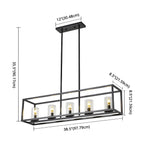 5-Light Industrial Black Glass Island Pendant Light for Kitchen