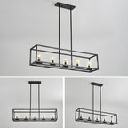 5-Light Industrial Black Glass Island Pendant Light for Kitchen