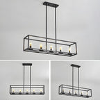 5-Light Industrial Black Glass Island Pendant Light for Kitchen