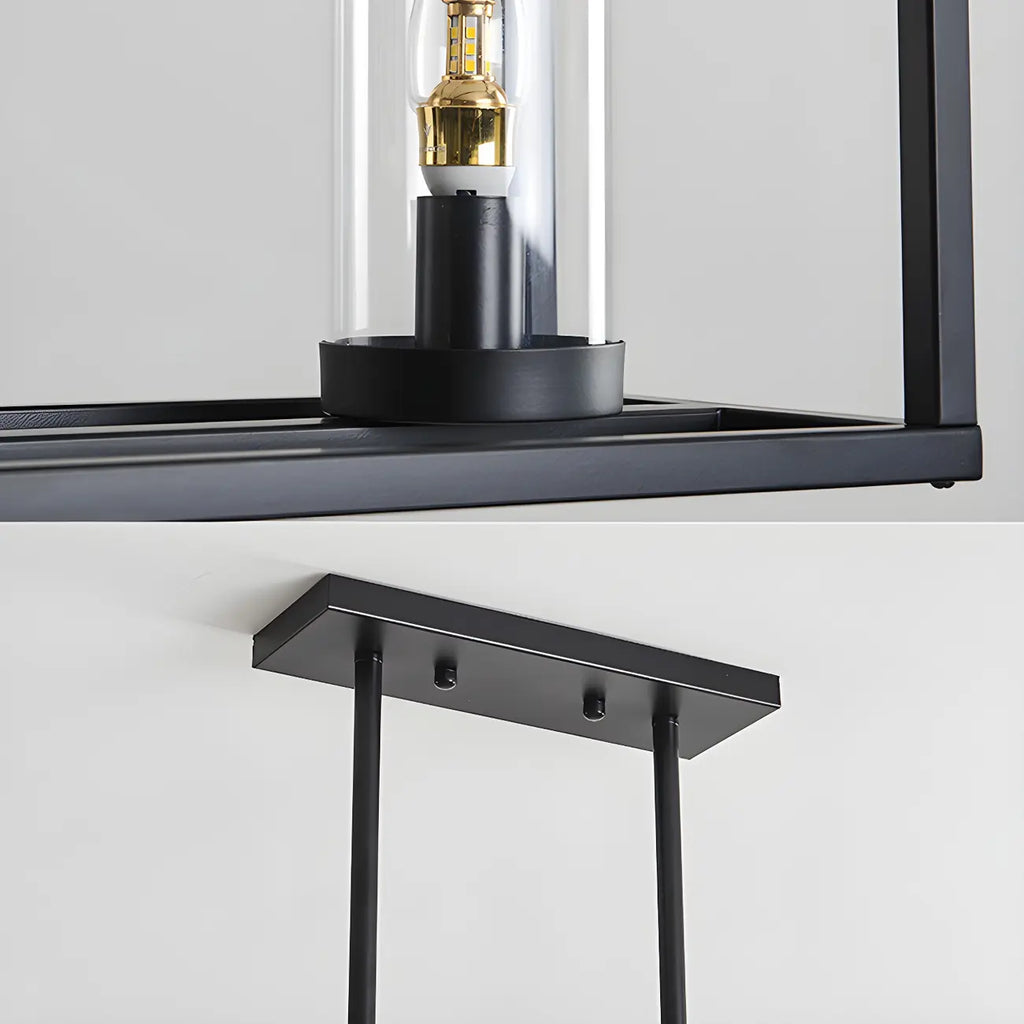5-Light Industrial Black Glass Island Pendant Light for Kitchen