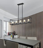 5-Light Industrial Black Glass Island Pendant Light for Kitchen