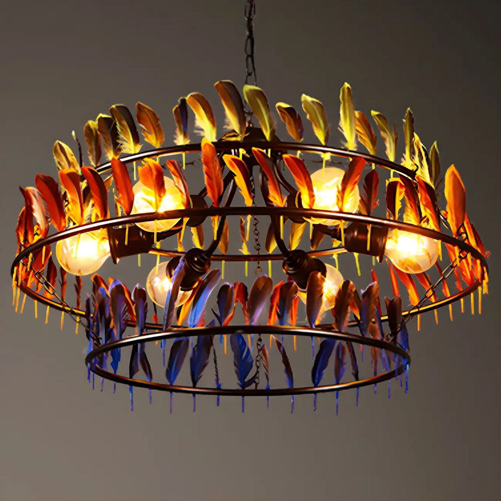 Art Deco 2-Tier Feather Hoop Chandelier with Adjustable Chain