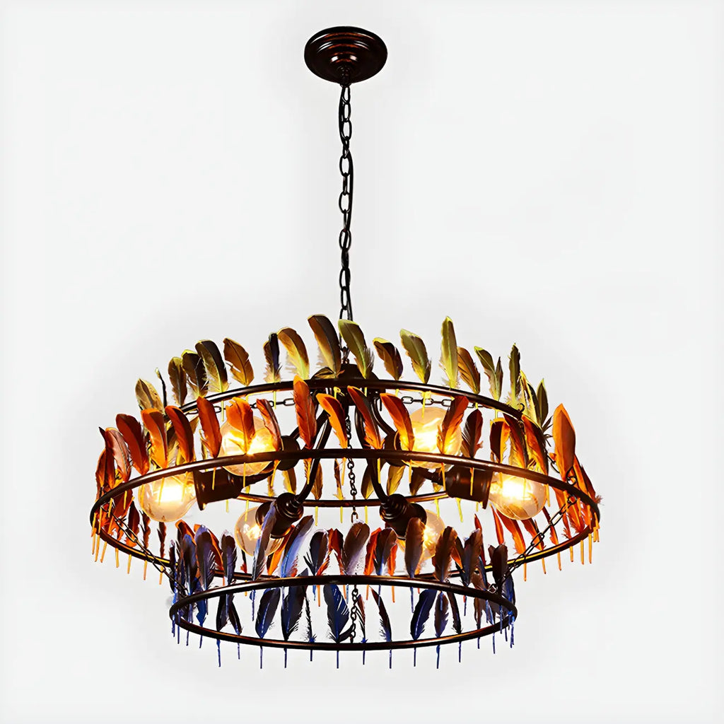 Art Deco 2-Tier Feather Hoop Chandelier with Adjustable Chain