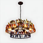 Art Deco 2-Tier Feather Hoop Chandelier with Adjustable Chain