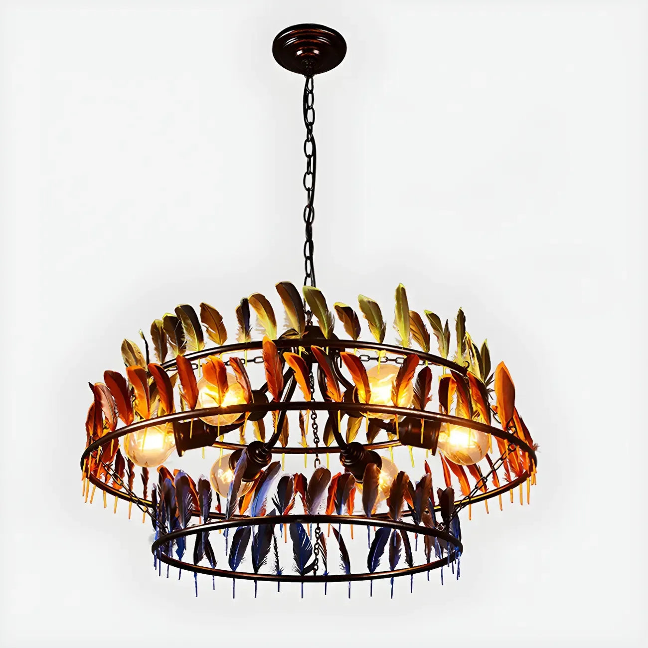 Art Deco 2-Tier Feather Hoop Chandelier with Adjustable Chain