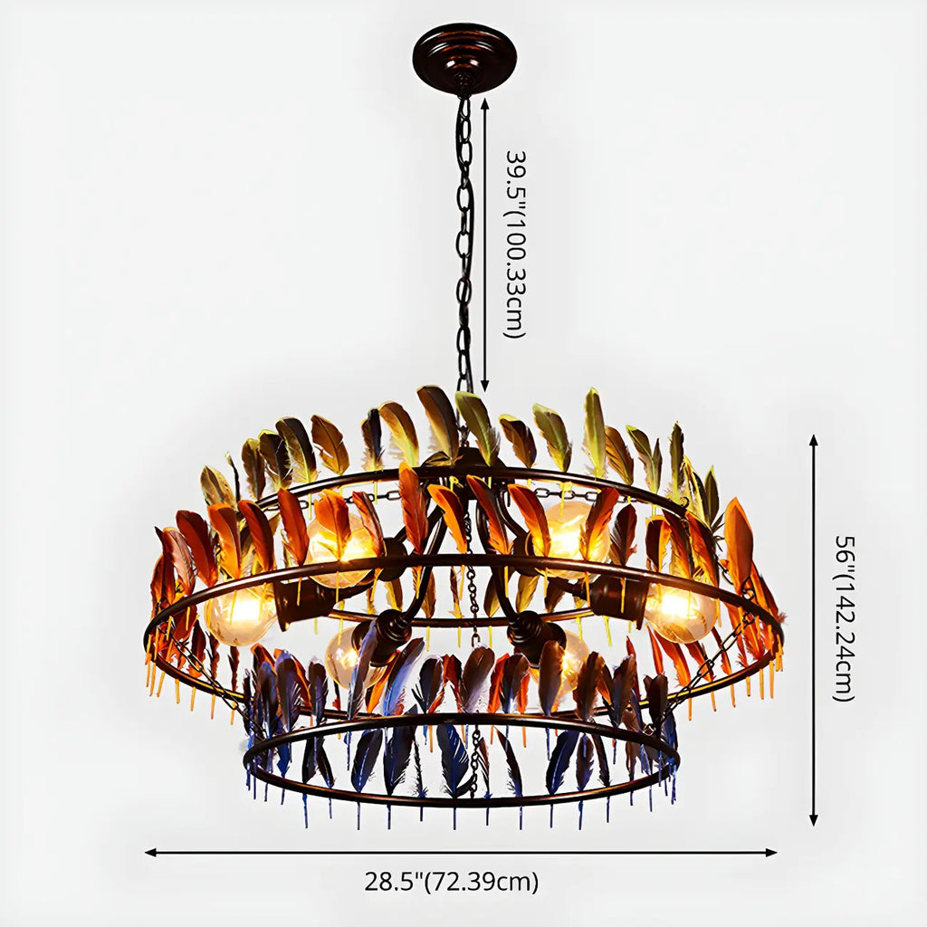 Art Deco 2-Tier Feather Hoop Chandelier with Adjustable Chain