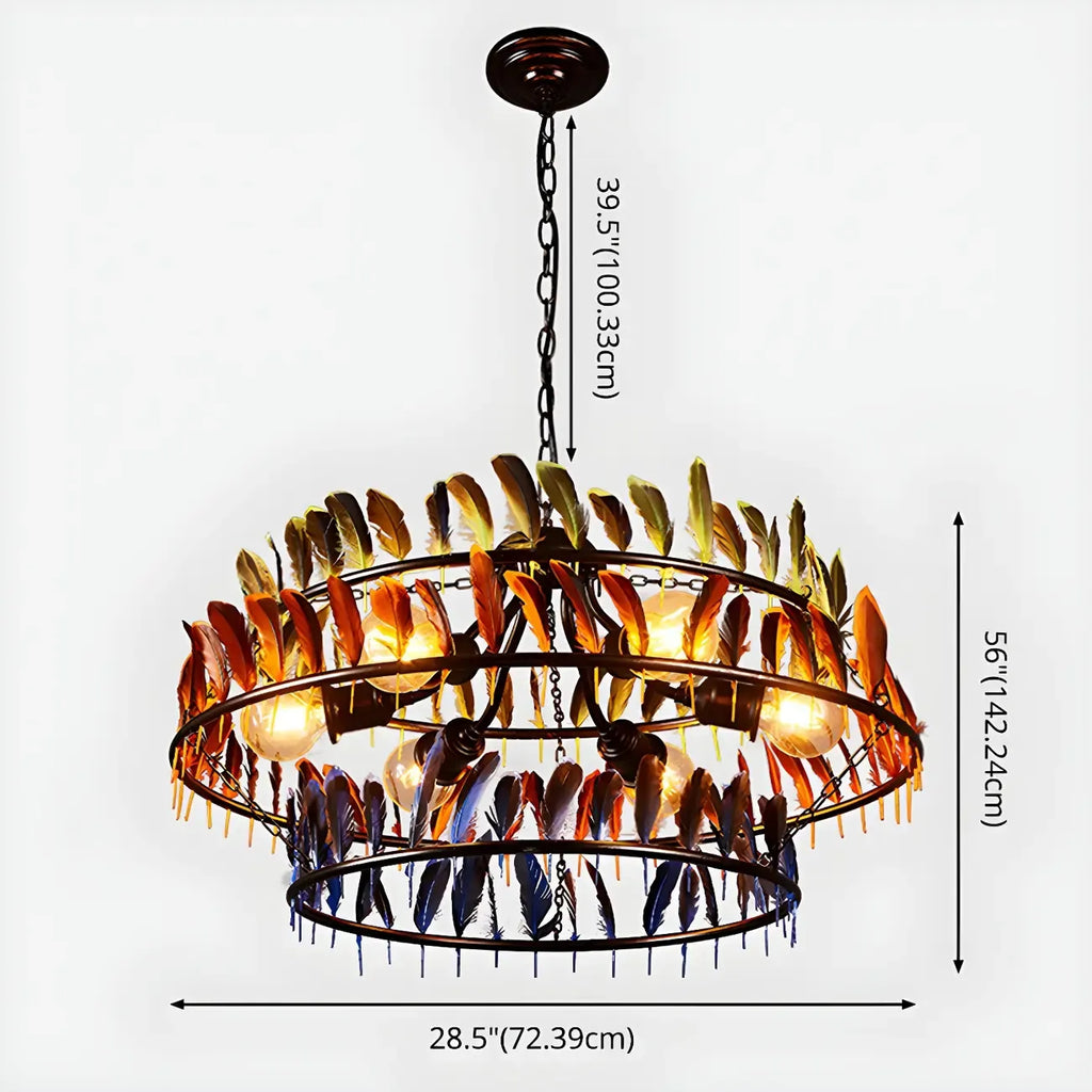 Art Deco 2-Tier Feather Hoop Chandelier with Adjustable Chain