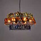 Art Deco 2-Tier Feather Hoop Chandelier with Adjustable Chain