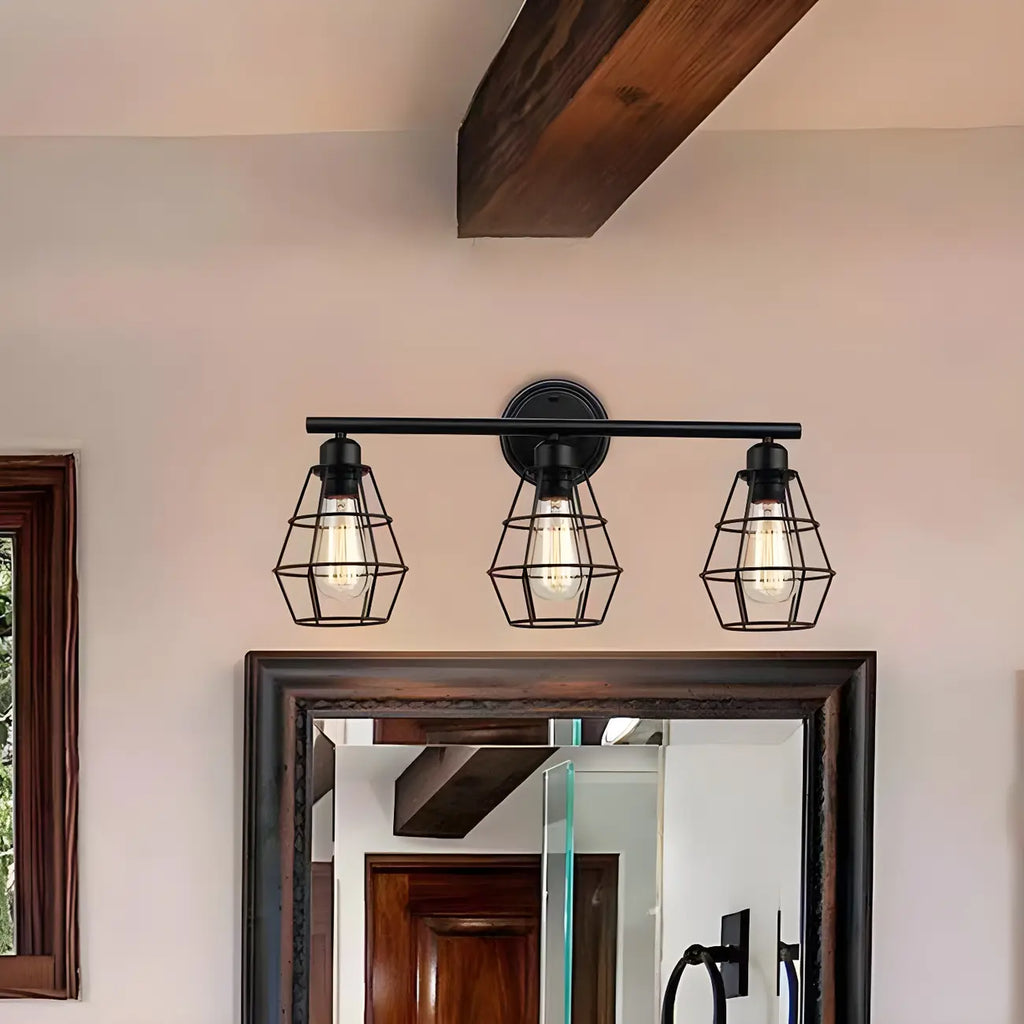 3-Light Industrial Metal Cage LED Vanity Light