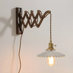 Vintage Brown Wood Retractable Swing Arm Wall Light