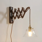 Vintage Brown Wood Retractable Swing Arm Wall Light