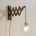 Vintage Brown Wood Retractable Swing Arm Wall Light