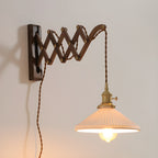 Vintage Brown Wood Retractable Swing Arm Wall Light
