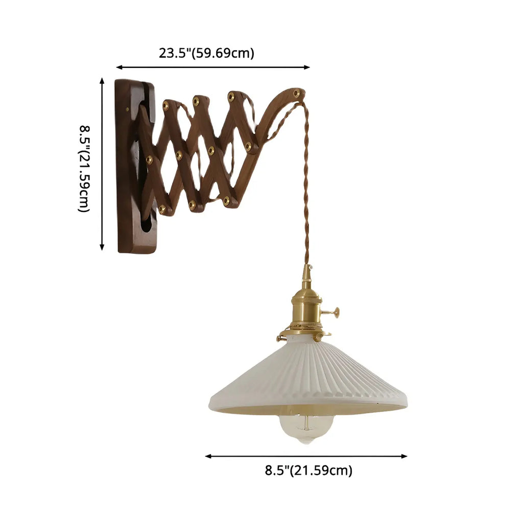 Vintage Brown Wood Retractable Swing Arm Wall Light