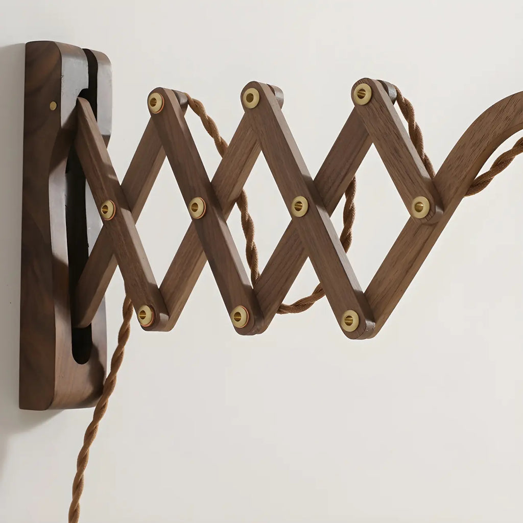 Vintage Brown Wood Retractable Swing Arm Wall Light