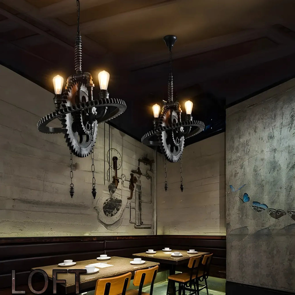 Black Metal Gear Industrial Steampunk Chandelier
