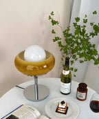 Yellow Egg Tart Globe Glass Silver Table Lamp