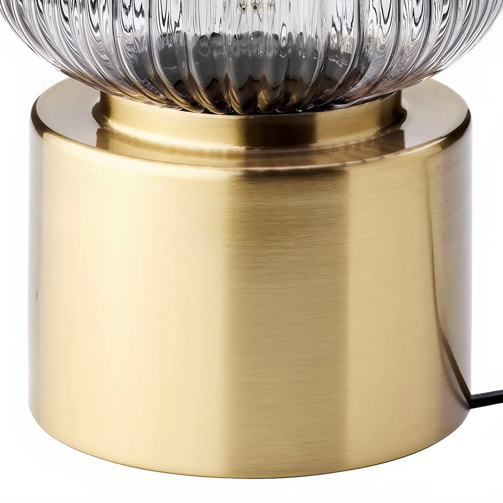 Mid-century Small Glass Brass Drum Bedside Table Lamp