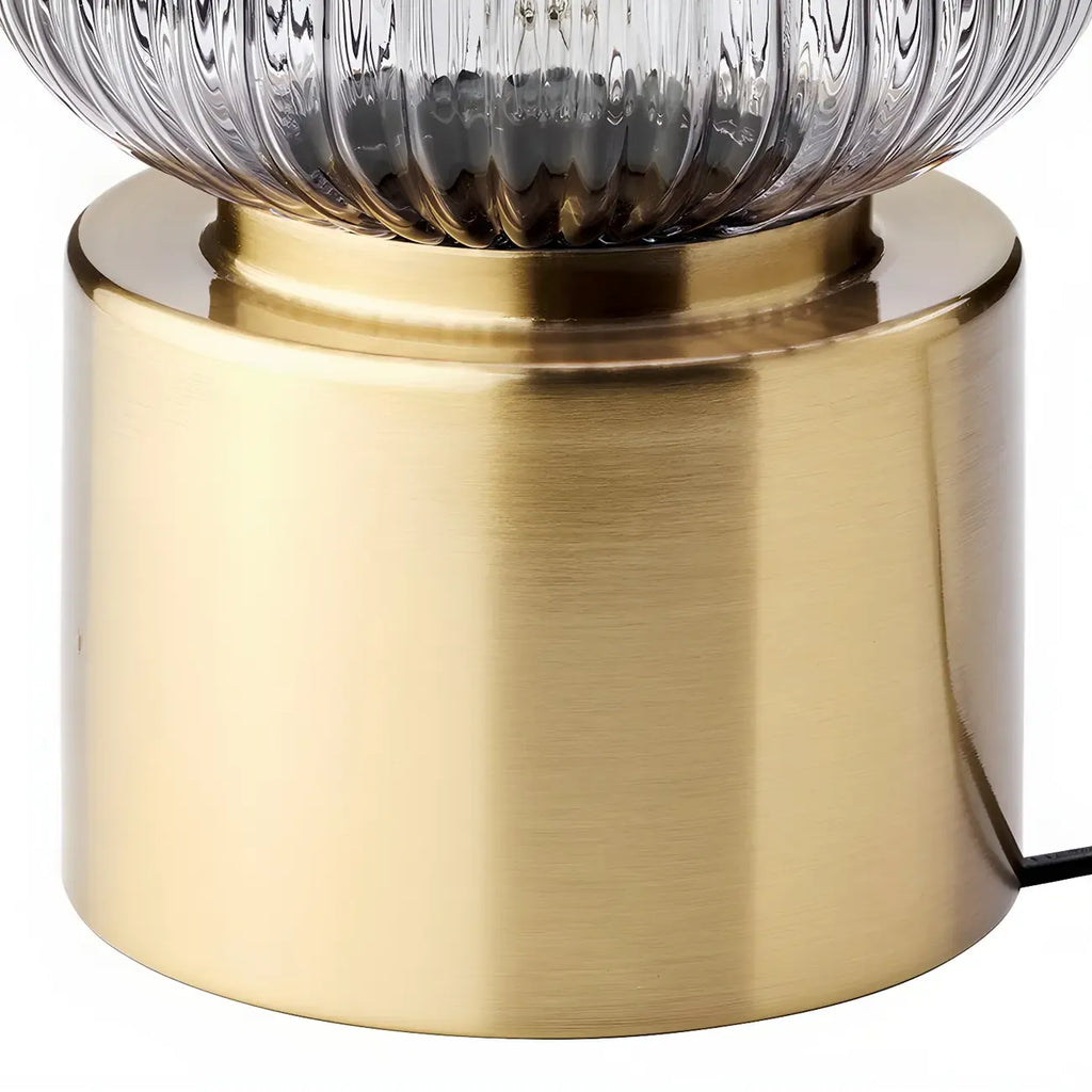 Mid-century Small Glass Brass Drum Bedside Table Lamp