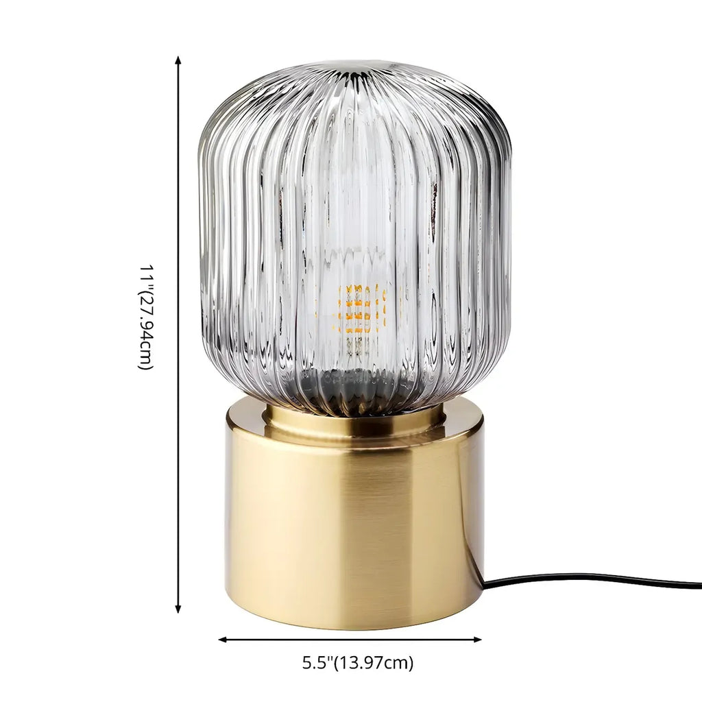Mid-century Small Glass Brass Drum Bedside Table Lamp