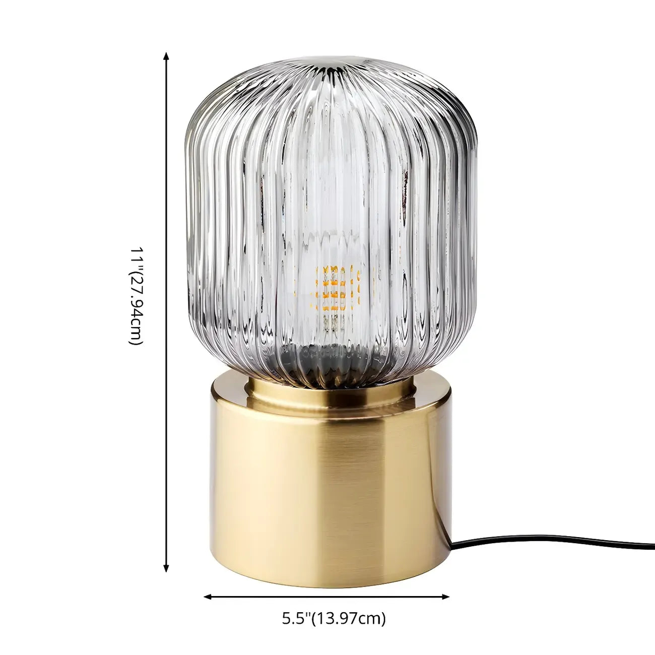 Mid-century Small Glass Brass Drum Bedside Table Lamp