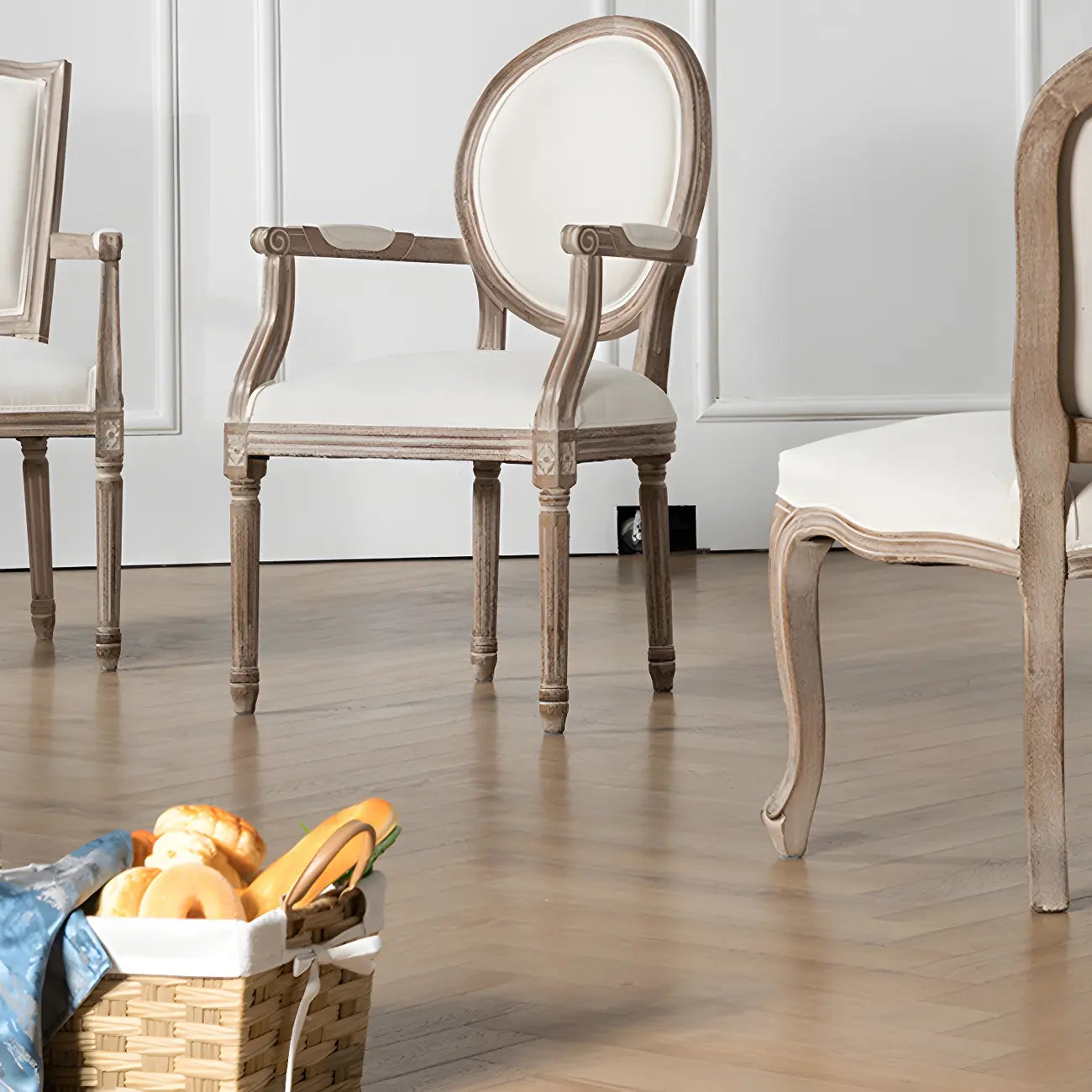 Upholstered King Louis Back Light Wood Dining Chair