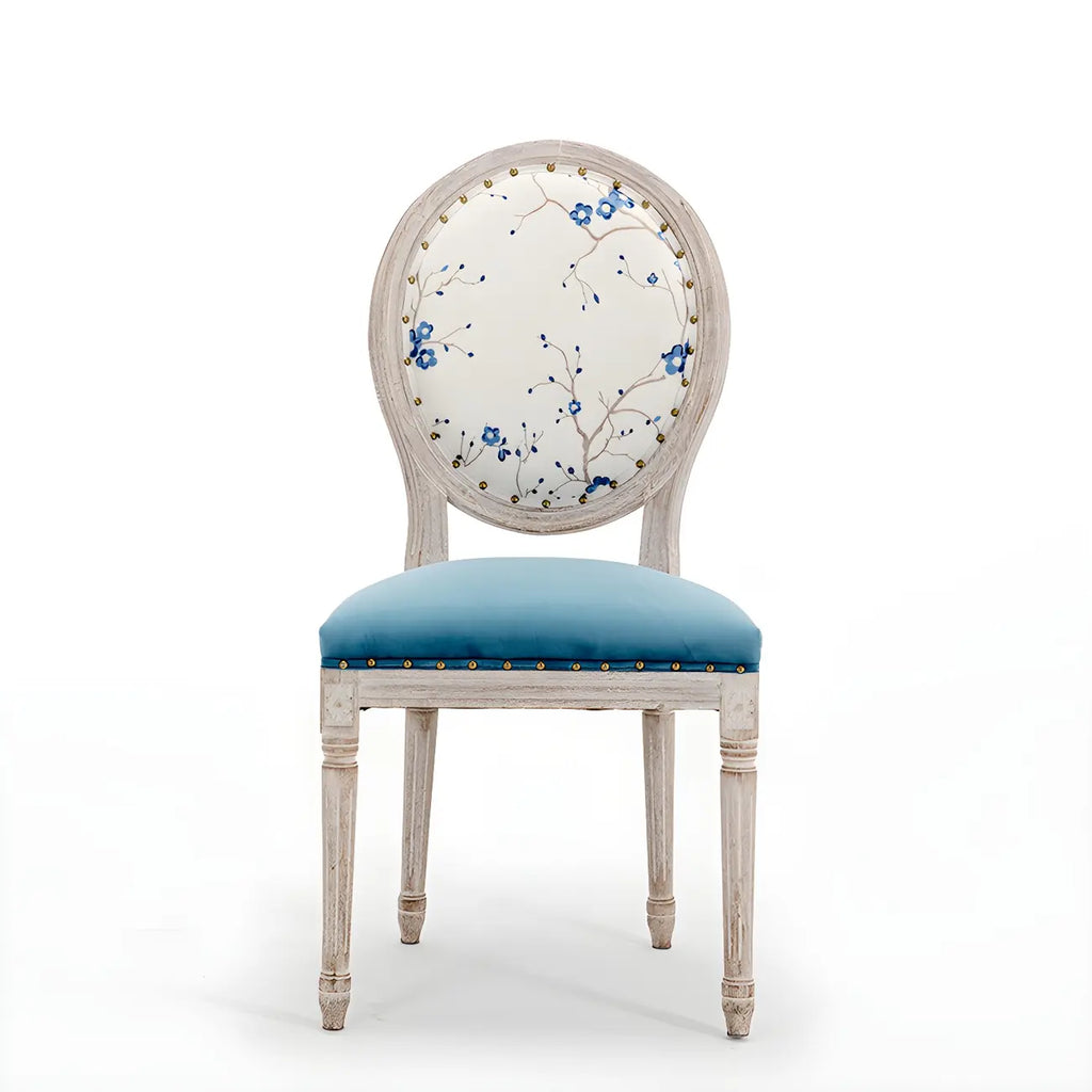 Upholstered King Louis Back Light Wood Dining Chair