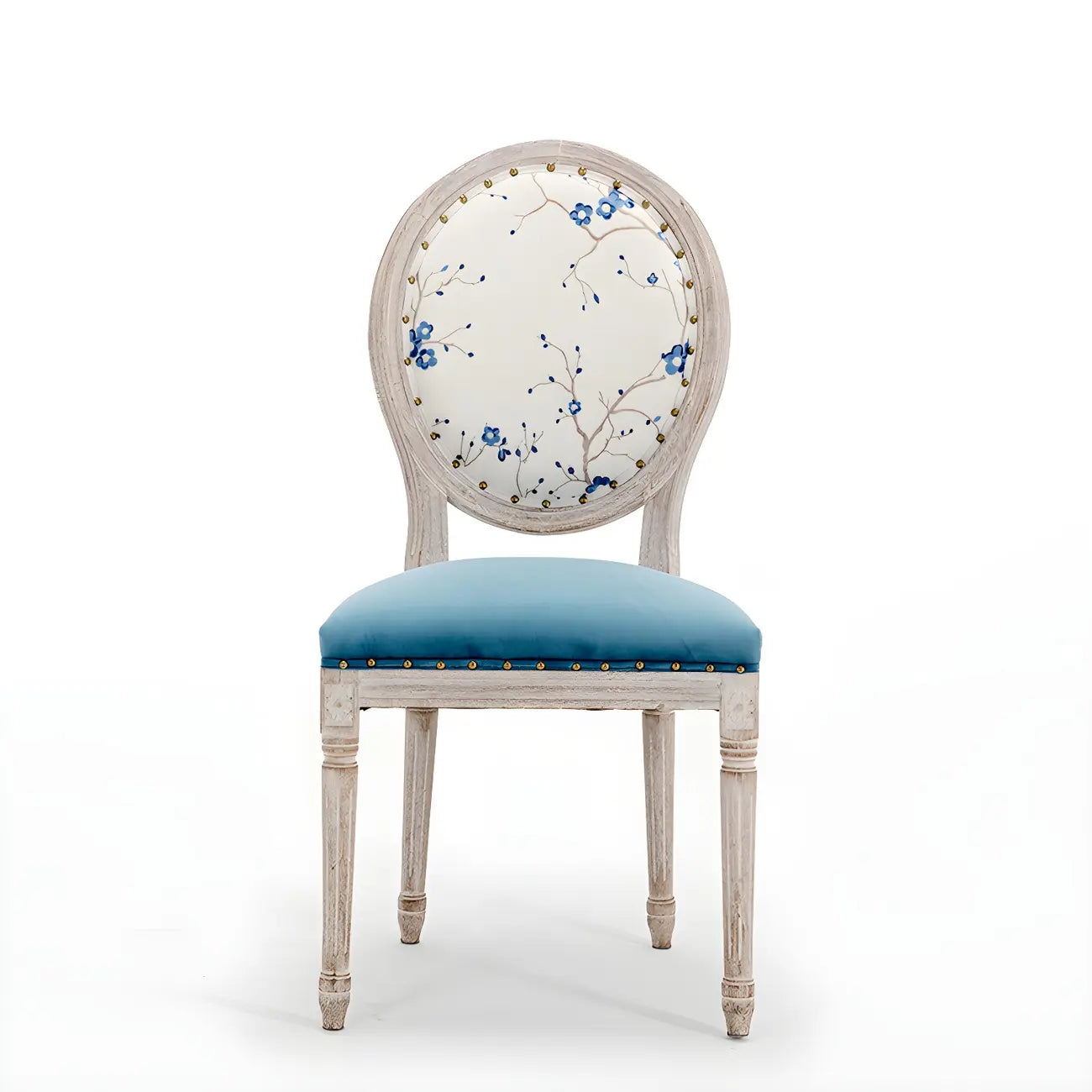 Upholstered King Louis Back Light Wood Dining Chair