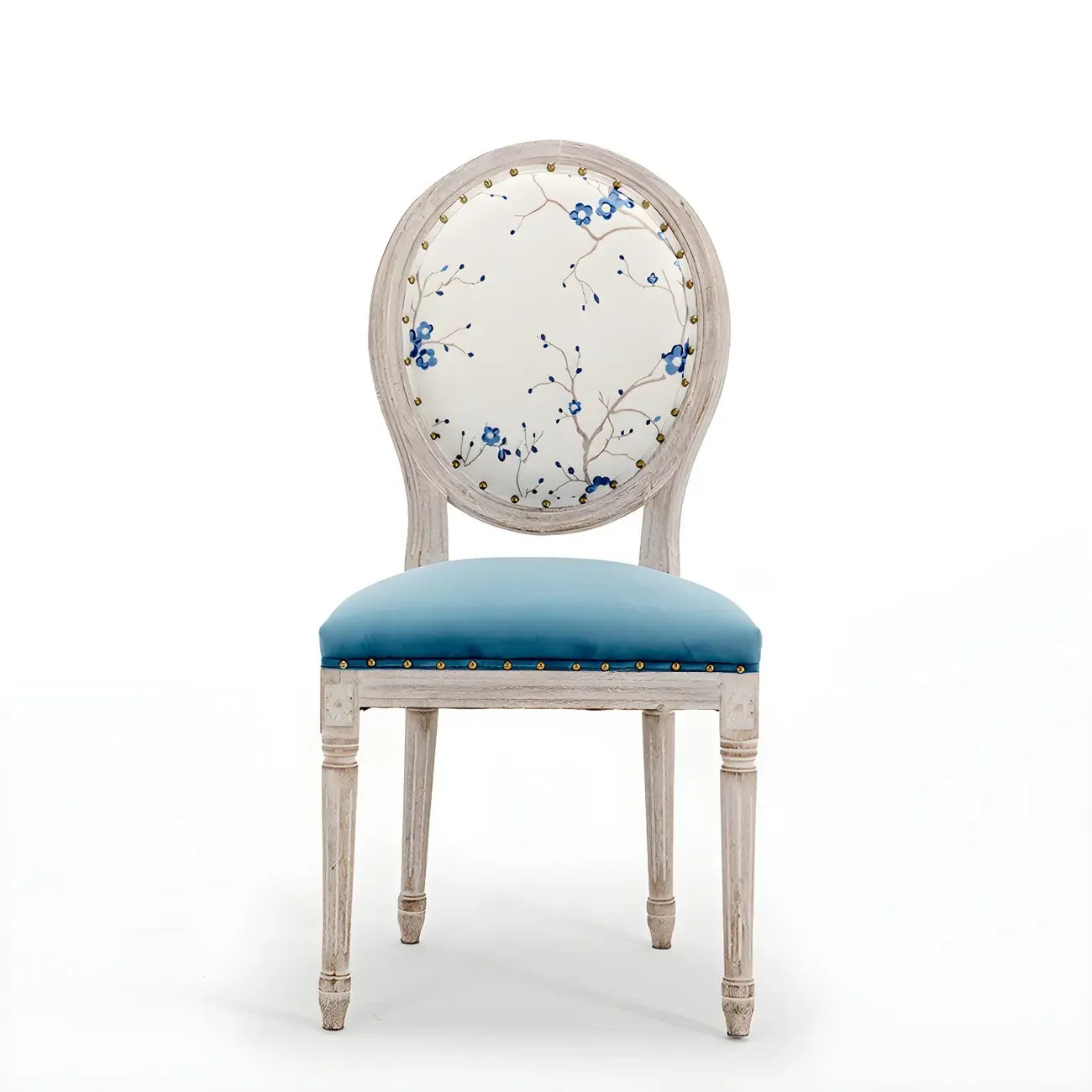 Upholstered King Louis Back Light Wood Dining Chair