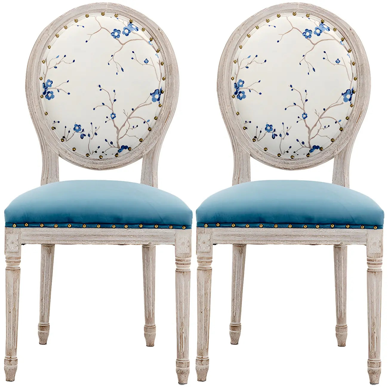 Upholstered King Louis Back Light Wood Dining Chair