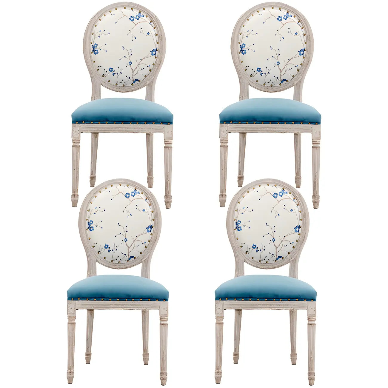 Upholstered King Louis Back Light Wood Dining Chair