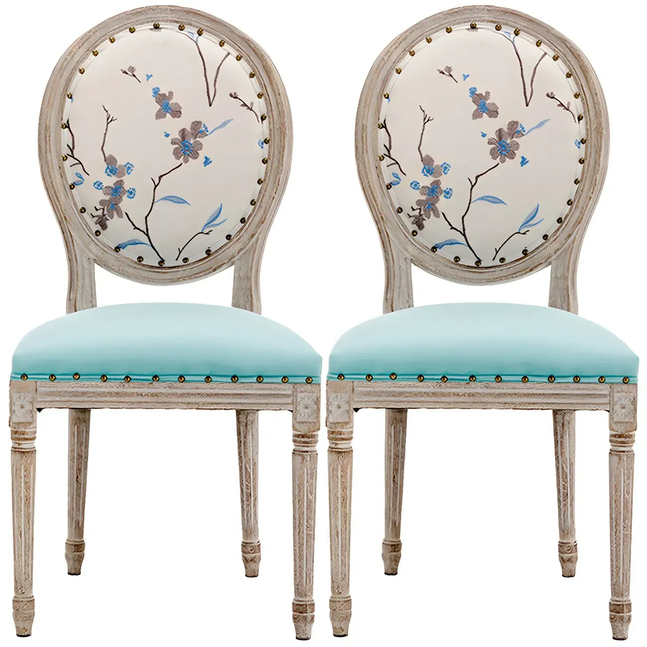 Upholstered King Louis Back Light Wood Dining Chair