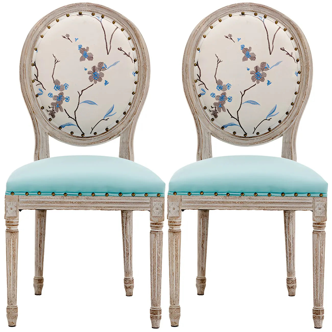 Upholstered King Louis Back Light Wood Dining Chair