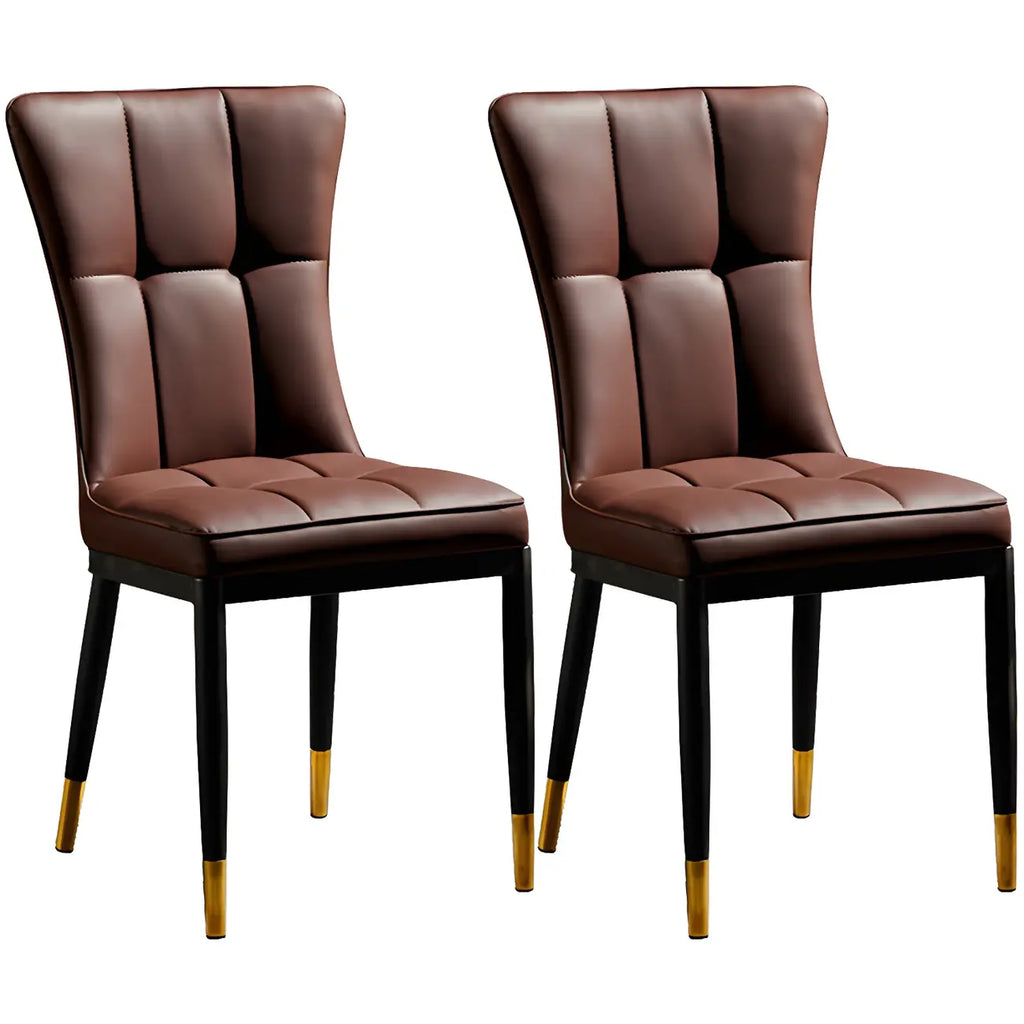 Armless Grey Tufted Leather High Back Dining Chair
