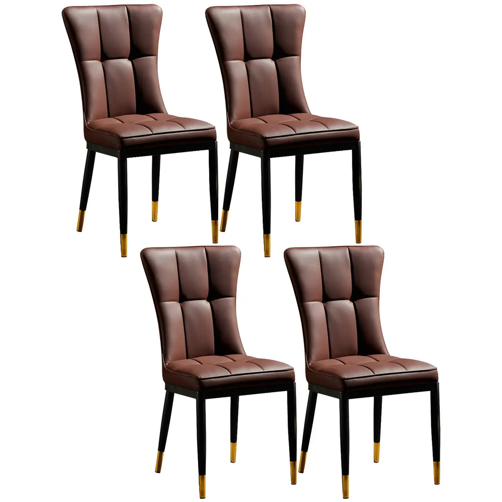 Armless Grey Tufted Leather High Back Dining Chair