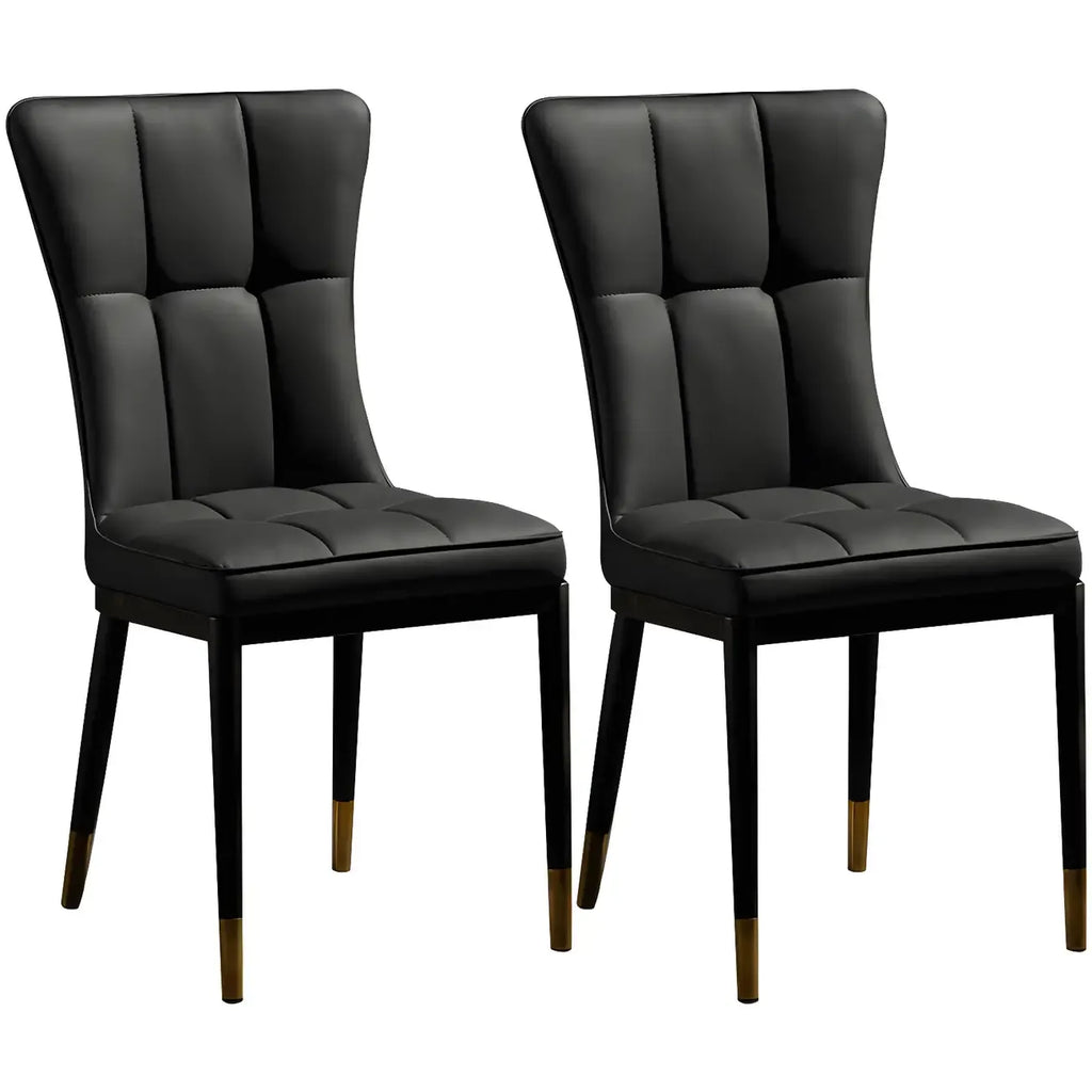 Armless Grey Tufted Leather High Back Dining Chair