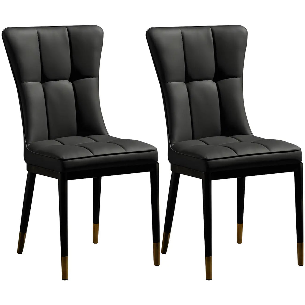 Armless Grey Tufted Leather High Back Dining Chair