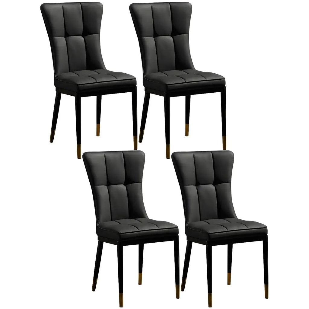 Armless Grey Tufted Leather High Back Dining Chair