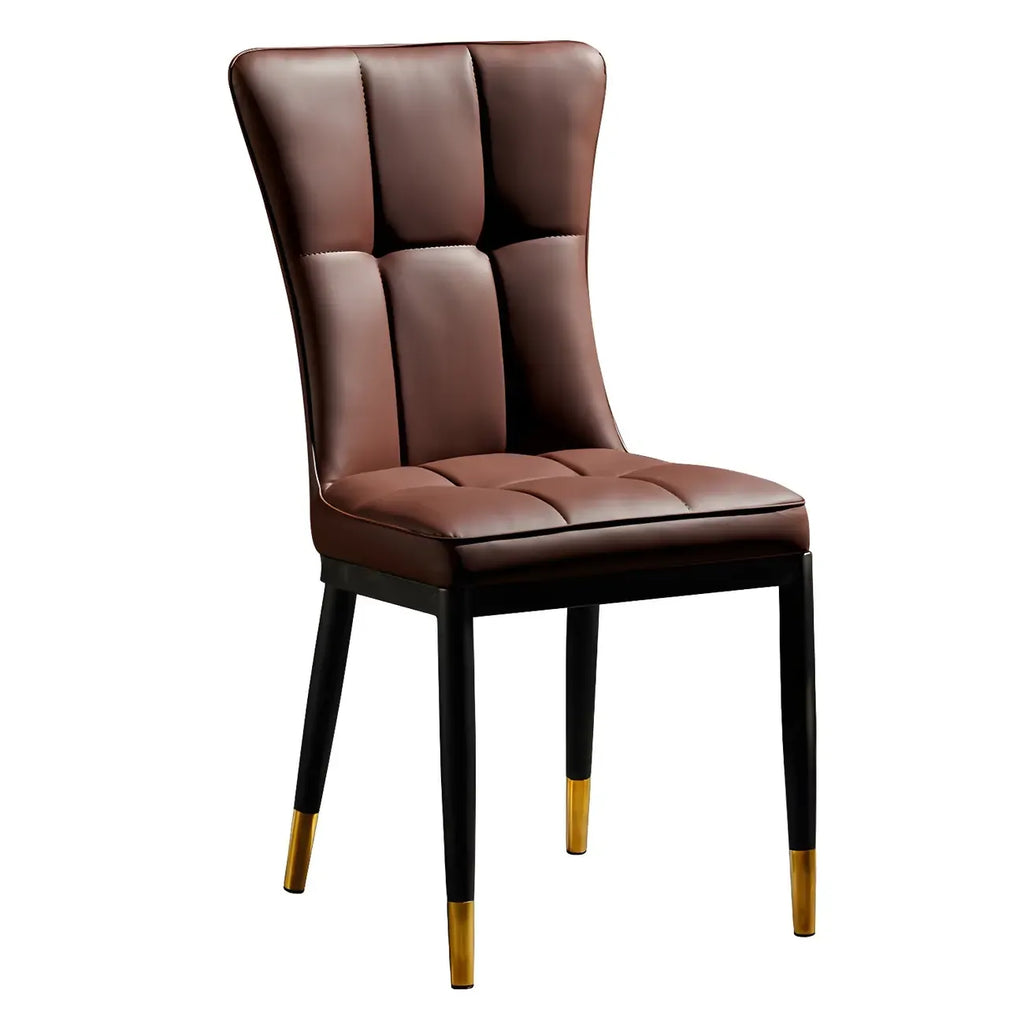Armless Grey Tufted Leather High Back Dining Chair