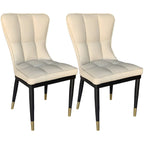 Armless Grey Tufted Leather High Back Dining Chair