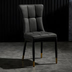 Armless Grey Tufted Leather High Back Dining Chair
