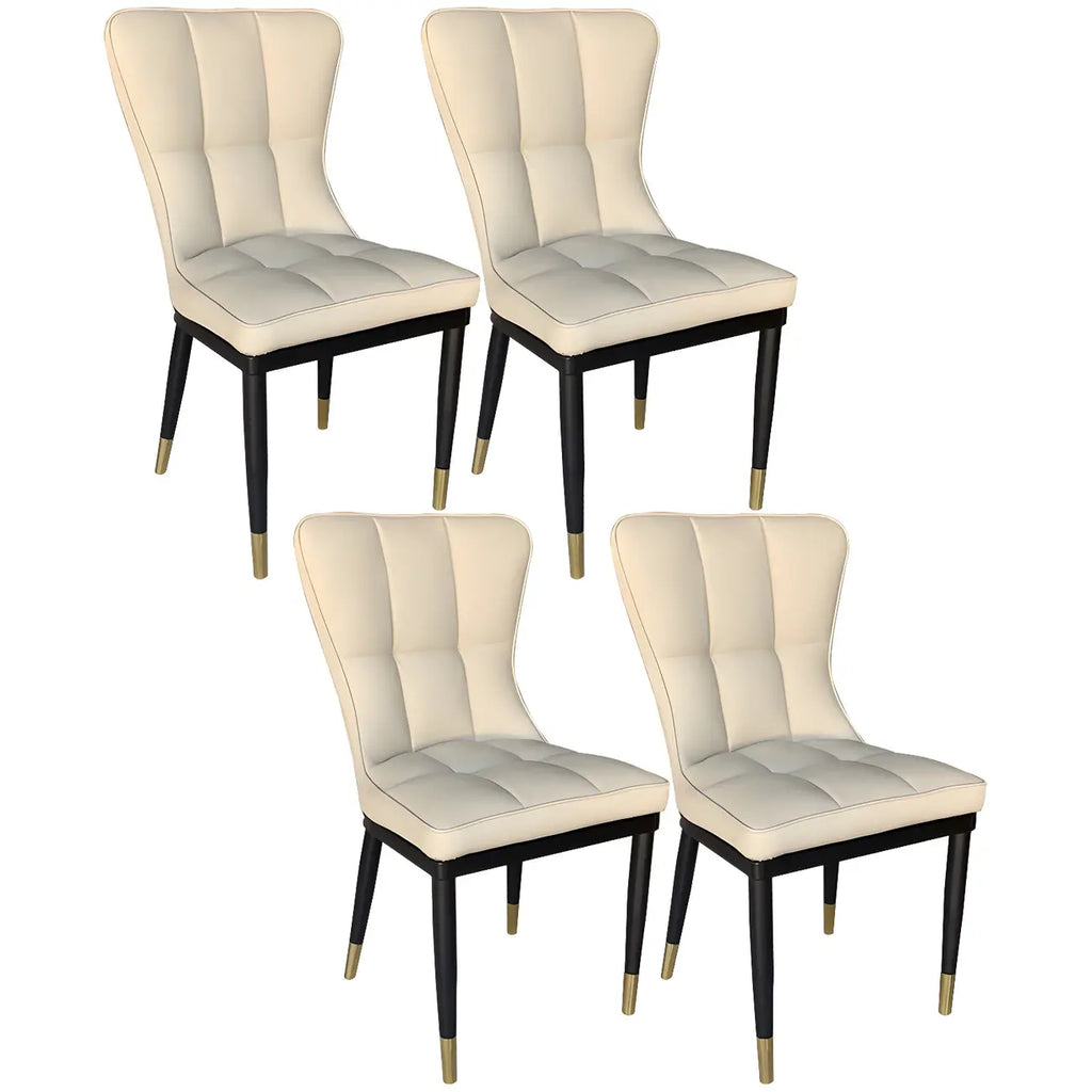 Armless Grey Tufted Leather High Back Dining Chair