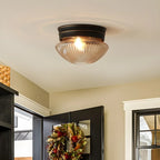 Classic Bronze Amber Ribbed Glass LED Flush Mount Ceiling Light