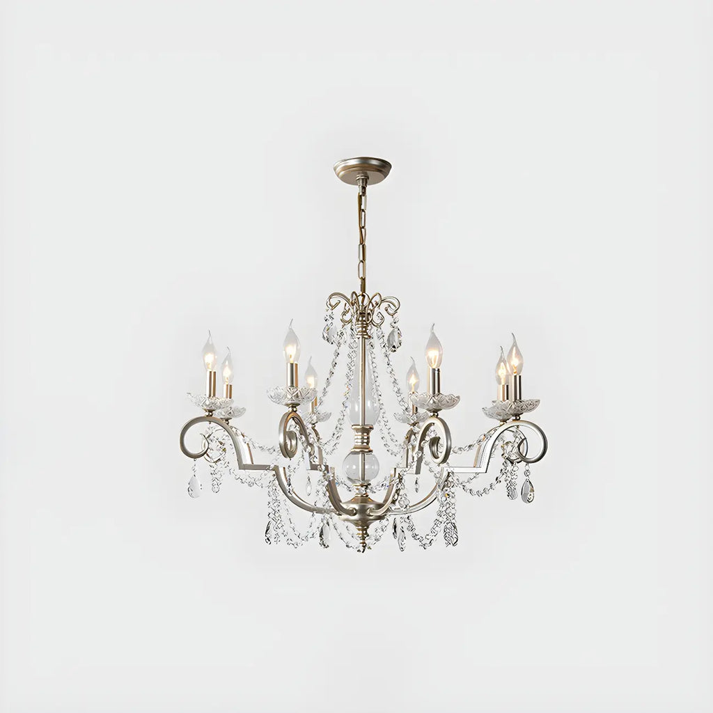 Adjustable Hanging Silver Crystal Candelabra Chandelier