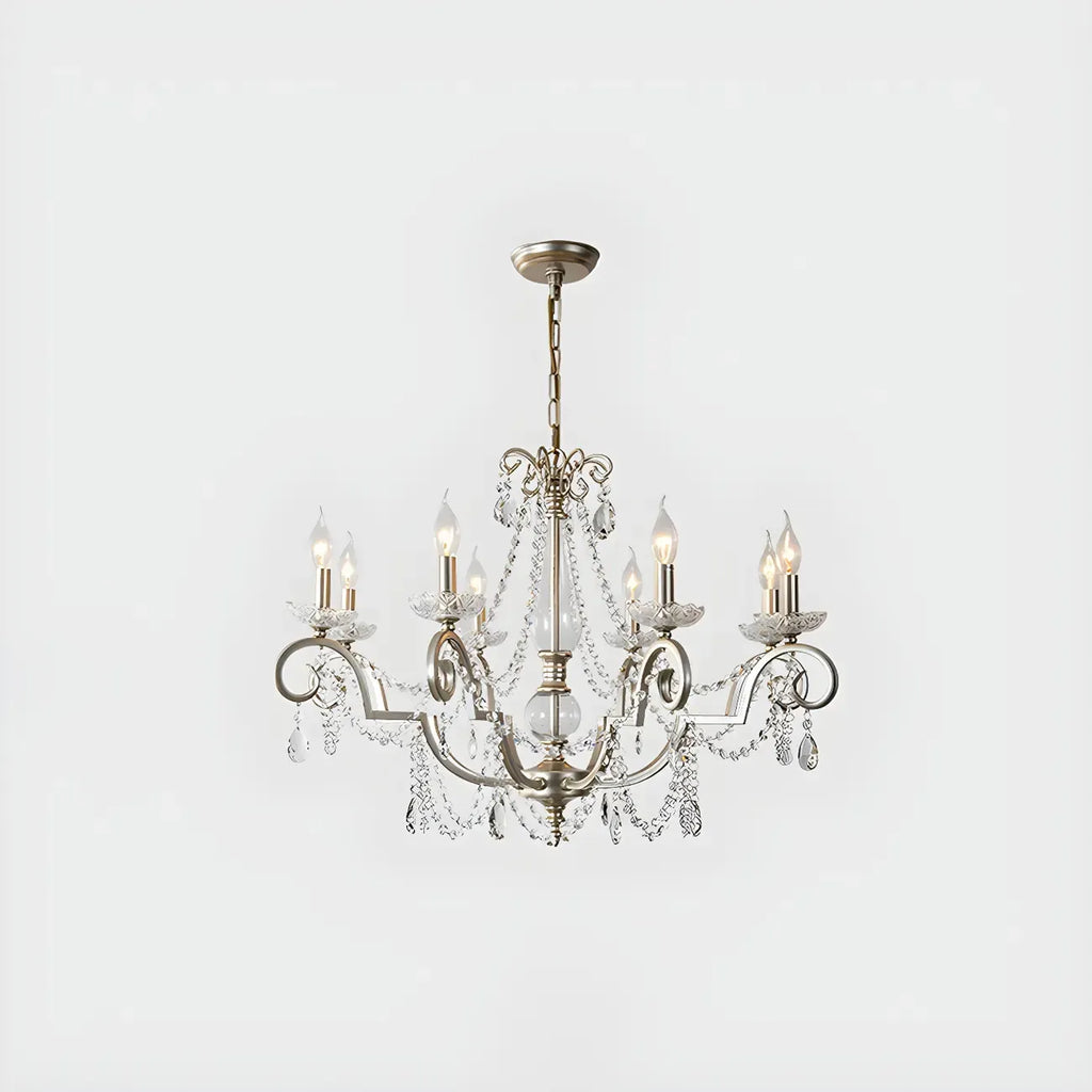 Adjustable Hanging Silver Crystal Candelabra Chandelier