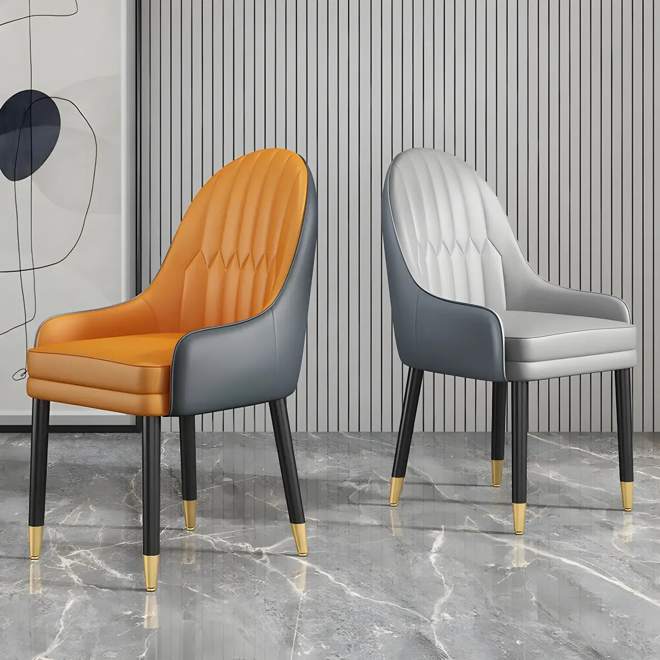 Modern Leather Upholstered Dining Chair with Arms