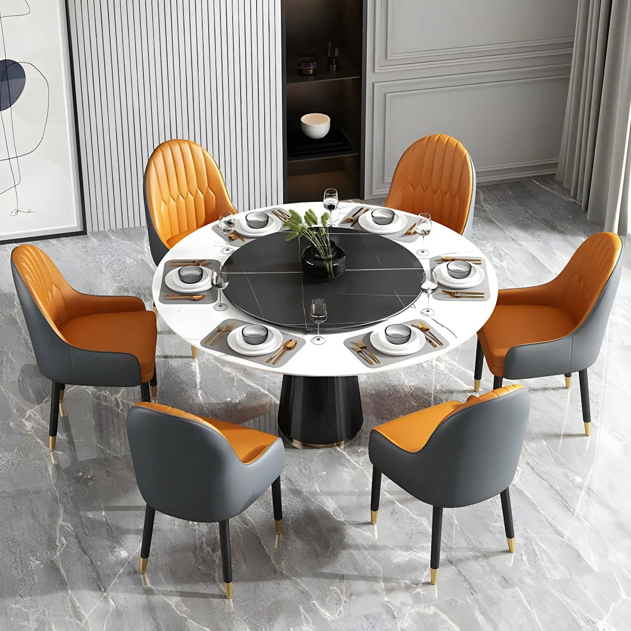 Modern Leather Upholstered Dining Chair with Arms