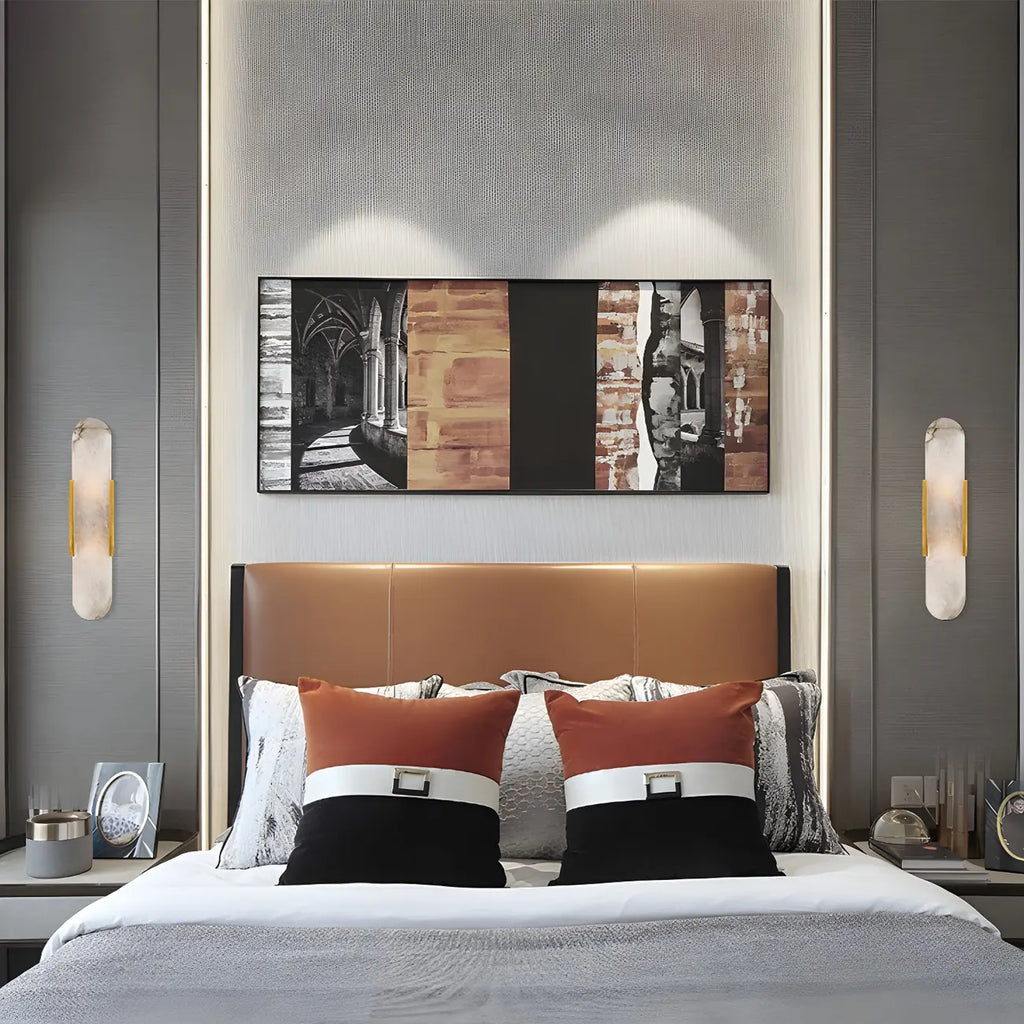 Contemporary Gold Oval Marble Wall Sconce