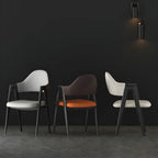 Modern Leather Curved Open Back Arm Dining Chair