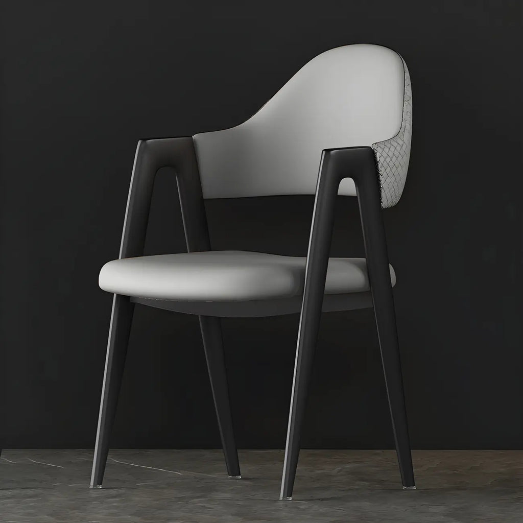 Modern Leather Curved Open Back Arm Dining Chair